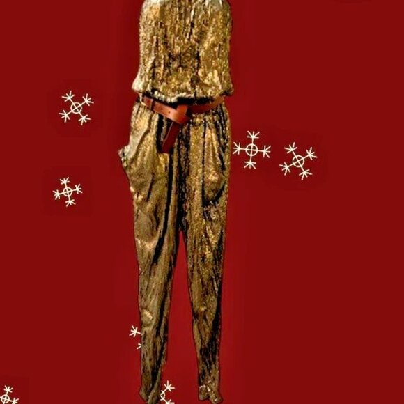 Michael Kors STUNNING Gold Sequin Strapless Jumpsuit w/Removable belt XS  NWOT - Picture 5 of 16